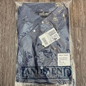 NWT Land's End 16-16.5 Dark Blue Linen Short Sleeve Button Down